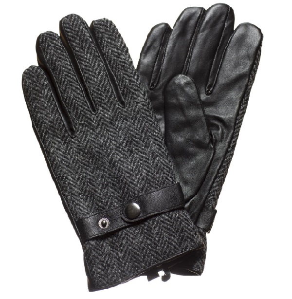 Mens Harris Tweed Soft Leather Gloves Adjustable Stud Press Cuff eBay